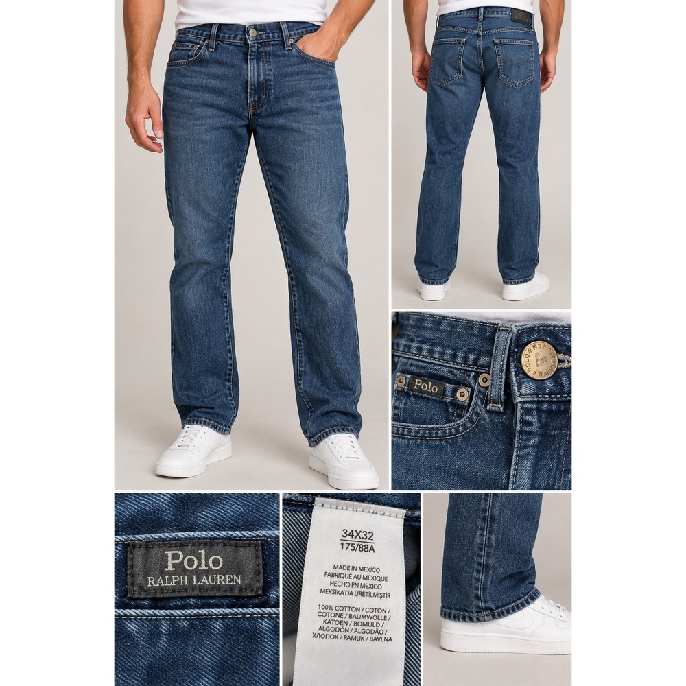 Polo Ralph Lauren Hampton Straight Fit Mens Jeans Dark Wash Indigo 34x32